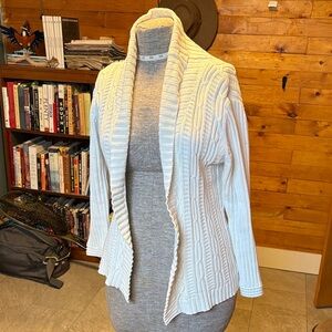 Women's Dialogue White Cable Knit Chunky 100% Cotton Sweater